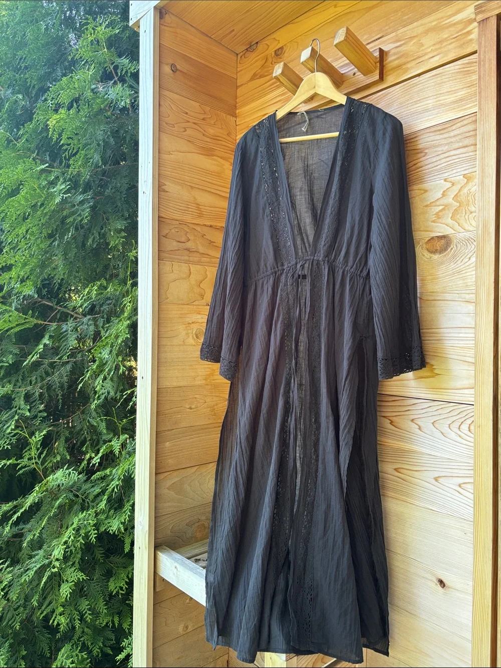 Abercrombie & Fitch Gauze Crochet Trim Kaftan Cover-Up S/M Black Boho Beach